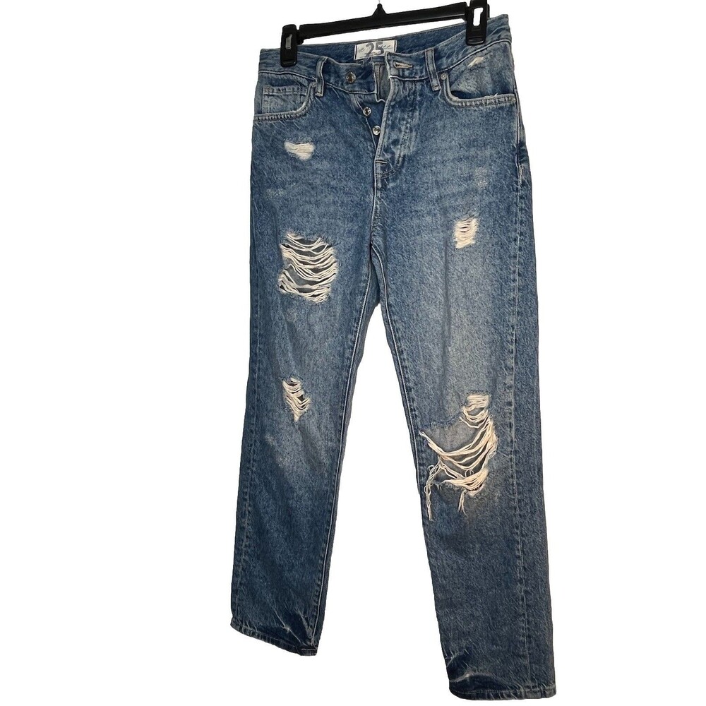 Free People We the Free Bren Boyfriend Jean Distressed High Rise Button Fly 25